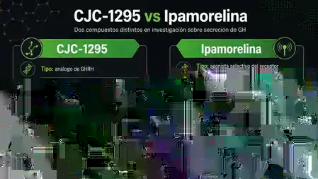 Comparación visual entre CJC-1295 e Ipamorelina: tipo de compuesto, vía estudiada, evidencia humana y diferencias